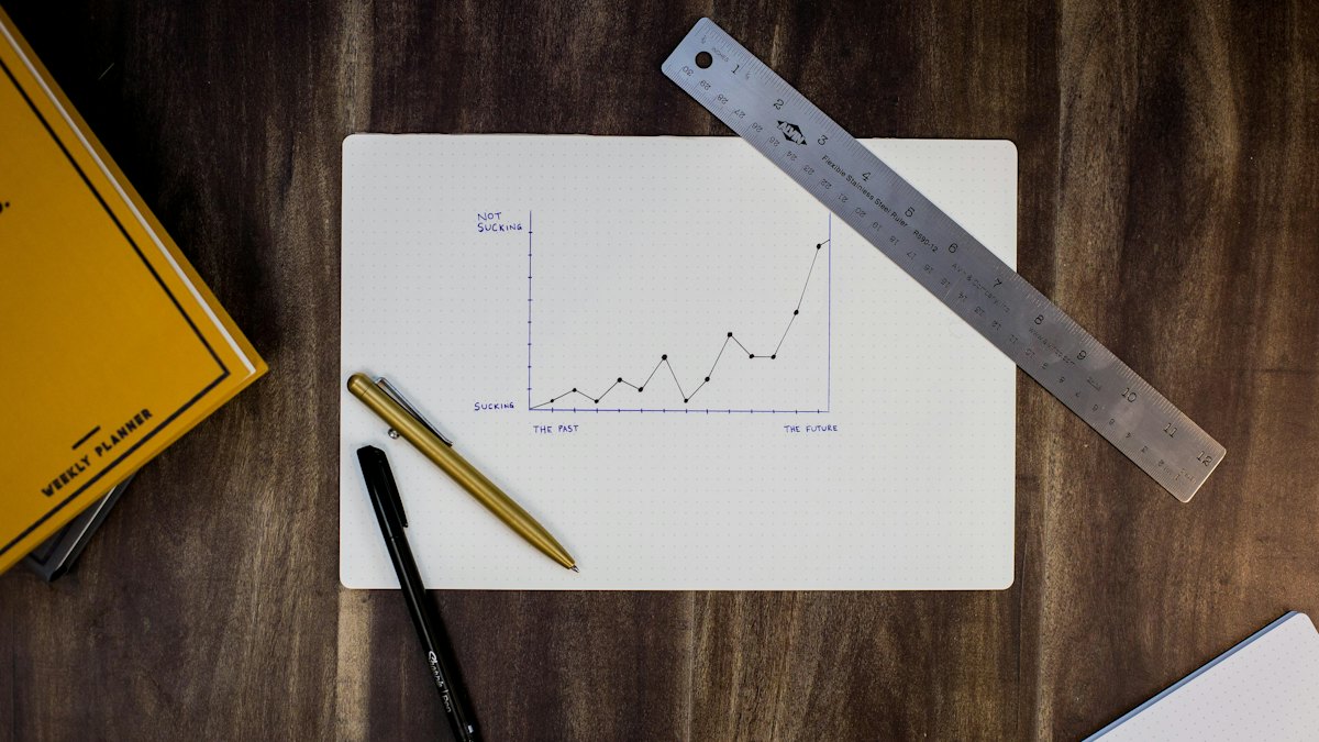Graphique de progression dessiné sur une feuille avec une règle et un stylo